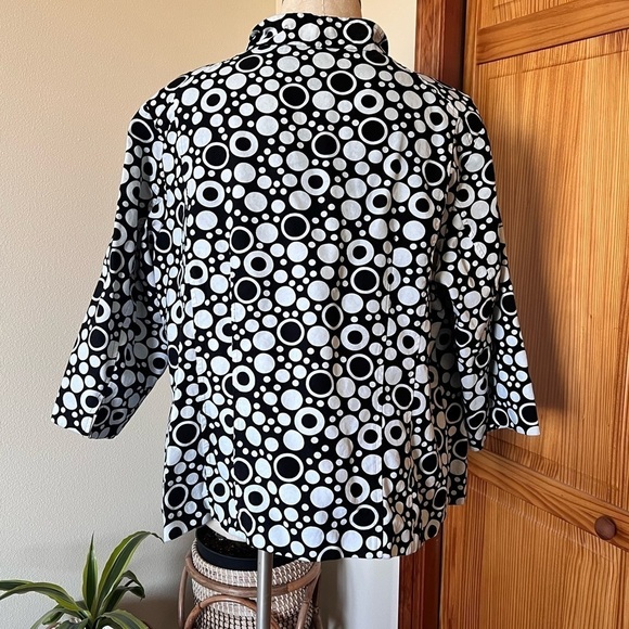 Susan Graver 2X Black White Abstract Polka Dots Button Jacket Blazer Pockets - Picture 3 of 8